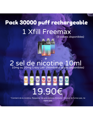 Pack 30000 puff pod rechargeable - Xfill + 2x10ml au choix